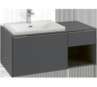 Villeroy & Boch Subway 3.0 armoire sous lavabo, éclairage LED, 2 tiroirs, lavabo à gauche, élément d'étagère en bas à droite, 1001x422,5x516mm, C572L0AA