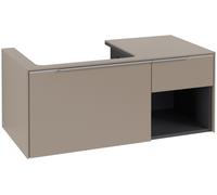 Villeroy & Boch Subway 3.0 armoire sous lavabo, éclairage LED, 2 tiroirs, lavabo à gauche, élément d'étagère en bas à droite, 1001x422,5x516mm, C572L0VM, Couleur: Façade/carcasse : taupe, poignée : al