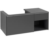 Villeroy & Boch Subway 3.0 armoire sous lavabo, éclairage LED, 2 tiroirs, lavabo à gauche, élément d'étagère en bas à droite, 1001x422,5x516mm, C572L0VR, Couleur: Face/carcasse : graphite, poignée : a