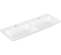 Villeroy & Boch Subway 3.0 lavabo double armoire, 2 trous pour robinet, sans trop-plein, non rectifié, 1300x475mm, 4A71D1RW, Couleur: Blanc pierre CéramiquePlus