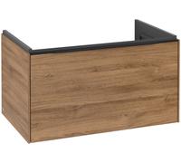 Villeroy & Boch Subway 3.0 Meuble sous-lavabo, éclairage LED, 1 tiroir, 772x429x478mm, C573L1RH, Couleur: Façade/carcasse : Chêne du Kansas, poignée : Noir Volcan
