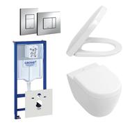 Villeroy & Boch Subway Compact Ensemble WC directflush réservoir encastré - cuvette WC suspendue à fond creux plaque de commande verticale/horizontale - chrome (blanc) 0720001/0729205/1024232/1025456/
