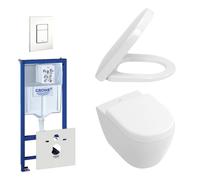 Villeroy & Boch Subway Compact Pack WC - chasse directe - réservoir encastré - à fond creux WC suspendu - plaque de déclenchement verticale/horizontale - blanc 0720003/0729205/1024232/1025456/