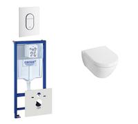 Villeroy & Boch Subway Compact Pack WC - réservoir encastré - à fond creux WC suspendu - plaque de déclenchement verticale - blanc 0729205/0729242/1024232/1025456/
