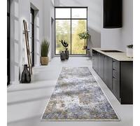 Villeroy & Boch Tapis Joseph à Poils Courts - Tapis de salon Vintage - Tapis à Franges Moderne - pour salon, Chambre à Coucher, Salle à Manger, couloir - Bleu crème - 80 x 190 cm
