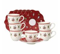 Villeroy & Boch Toy's Delight Lot de 6 tasses à moka/expresso avec soucoupes, 70 ml, vaisselle à expresso de Noël en porcelaine dure, blanc/rouge, 13 x 13 x 7,9 cm