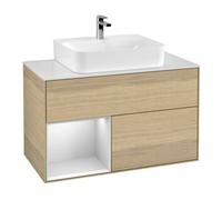 Villeroy & Boch V&B Finion 100 Meuble sous lavabo avec éclairage mural, placard gauche blanc mat, laque blanche, ouverture à bouton-poussoir Quantité:1