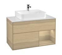 Villeroy & Boch V&B Finion 100 Meuble sous lavabo, éclairage mural, blanc, tiroir droit, Oa ven Quantité:1