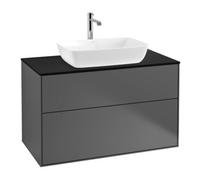 Villeroy & Boch V&B Finion Meuble sous lavabo 100x60,3 cm, éclairage mural, anthracite mat, plaque de fermeture bleue mat Quantité:1