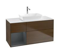 Villeroy & Boch V&B Finion Meuble sous lavabo 120 cm, blanc mat, réglette LED, placage noyer veneer Quantité:1