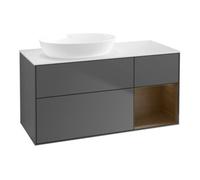 Villeroy & Boch V&B Finion Meuble sous lavabo 120 cm, blanc poli, rangement en noyer verni, anthracite mat Quantité:1