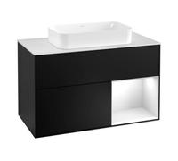 Villeroy & Boch V&B Meuble sous lavabo avec plan de toilette blanc Finion 100x60,3 cm, côté droit, brillant blanc laqué, bleu mat laqué Quantité:1