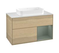 Villeroy & Boch V&B Meuble sous-lavabo avec plan de toilette blanc Finion 100x60,3 cm, étagère droite, huile avec laque, placage Oa Quantité:1