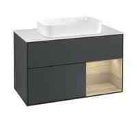 Villeroy & Boch V&B Meuble sous lavabo avec plan de toilette blanc Finion 100x60,3 cm, étagère droite, porte coulissante, bleu mat laqué Quantité:1