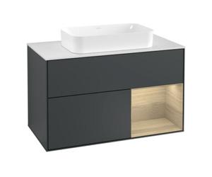 Villeroy & Boch V&B Meuble sous lavabo avec plan de toilette blanc Finion 100x60,3 cm, étagère droite, porte coulissante, bleu mat laqué Quantité:1