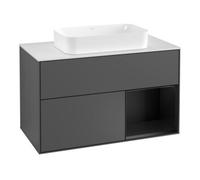 Villeroy & Boch V&B Meuble sous lavabo avec plan de toilette blanc Finion 100x60,3 cm, tiroir droite bleu avec laque, anthracite m Quantité:1