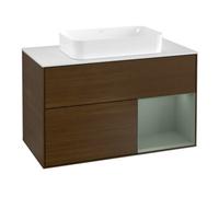 Villeroy & Boch V&B Meuble sous lavabo avec plan de toilette blanc Finion 100x60,3cm, tiroir à droite huilé avec laque, noyer veinée Quantité:1