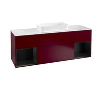 Villeroy & Boch V&B Meuble sous lavabo avec plan de toilette blanc Finion 160x60cm, étagère bleue laquée, Pivoine mat Quantité:1
