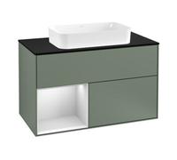 Villeroy & Boch V&B Meuble sous-lavabo avec plan de toilette bleu m Finion 100x60,3 cm, étagère gauche blanc m laque, huile m laque Quantité:1