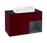 Villeroy & Boch V&B Meuble sous lavabo avec plan de travail bleu Finion 100x60,3 cm, tiroir droit avec laque, poignée métallique Quantité:1