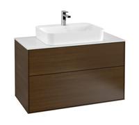 Villeroy & Boch Meuble sous-vasque Finion G35100GN 100x60,3cm 2 tiroirs éclairage blanc mat noyer