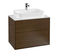 Villeroy & Boch V&B Meuble sous-lavabo Éclairage mural Finion 80x60,3 cm, plaque d’habillage bl., placage noyer Quantité:1
