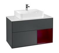 Villeroy & Boch V&B Meuble sous lavabo Finion 100, blanc, éclairage mural, tiroir droit, bleu moyen, laqué Quantité:1