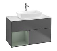 Villeroy & Boch V&B Meuble sous lavabo Finion 100, blanc mat, porte coulissante, anthracite mat Quantité:1