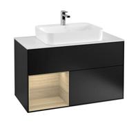 Villeroy & Boch V&B Meuble sous-lavabo Finion 100, blanc mat, porte gauche, poignée bleue mat Quantité:1