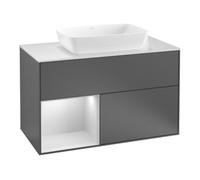 Villeroy & Boch V&B Meuble sous lavabo Finion 100, blanc mat, rangement simple, gris mat laqué, olivier mat laqué Quantité:1
