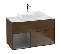 Villeroy & Boch V&B Meuble sous lavabo Finion 100, blanc mat, tablette anthracite laquée, veinage bois Quantité:1