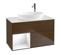 Villeroy & Boch V&B Meuble sous lavabo Finion 100, blanc mat, tablette verre blanc laqué, veinage bois Quantité:1