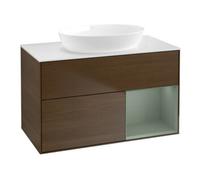 Villeroy & Boch V&B Meuble sous lavabo Finion 100, blanc mat, tiroir à rainures huilées, noyer veiné Quantité:1