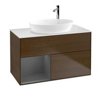 Villeroy & Boch V&B Meuble sous lavabo Finion 100, blanc mat, tiroir anthracite laqué, veinage bois Quantité:1
