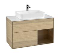 Villeroy & Boch V&B Meuble sous lavabo Finion 100, blanc mat, tiroir droite, façade bois ven. Quantité:1