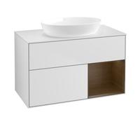 Villeroy & Boch V&B Meuble sous lavabo Finion 100, blanc mat, tiroir noyer verni, blanc mat laqué Quantité:1