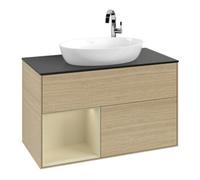 Villeroy & Boch V&B Meuble sous lavabo Finion 100, bleu clair, étagère, gris moyen laqué, venilia ouvert Quantité:1