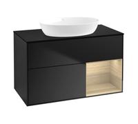 Villeroy & Boch V&B Meuble sous-lavabo Finion 100, bleu, éclairage mural, porte coulissante, bleu laqué Quantité:1