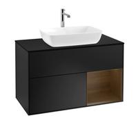 Villeroy & Boch V&B Meuble sous lavabo Finion 100, éclairage mural, bleu mat, rangement bois, bleu mat laqué Quantité:1
