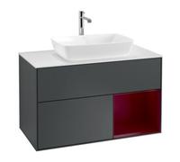 Villeroy & Boch V&B Meuble sous lavabo Finion 100, Pl blanc mat, Reg Peo mat laqué, avec poignée bleue laquée Quantité:1