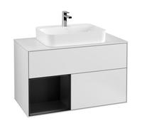 Villeroy & Boch V&B Meuble sous lavabo Finion 100, pl blanc mat, tiroir gauche, bleu mat laqué, blanc mat laqué Quantité:1