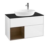 Villeroy & Boch V&B Meuble sous-lavabo Finion 100, Pl bleu m, Étagère wal ven, lum murale, blanc brillant Lac Quantité:1