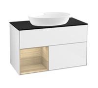 Villeroy & Boch V&B Meuble sous lavabo Finion 100, Pl bleu m, Reg Oa ven, lum murale, blanc brillant Lac Quantité:1