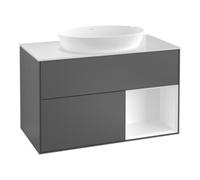 Villeroy & Boch V&B Meuble sous-lavabo Finion 100, placage blanc mat, rangement simple, laqué, noyer veinée Quantité:1