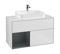 Villeroy & Boch V&B Meuble sous lavabo Finion 100, placage bois, armoire gauche, blanc laqué Quantité:1