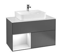 Villeroy & Boch V&B Meuble sous lavabo Finion 100, placage bois mat, rangement latéral, olivier mat laqué, poignée grise mat laquée Quantité:1