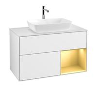 Villeroy & Boch V&B Meuble sous-lavabo Finion 100, placage bois, rangement doré mat, laqué blanc brillant Quantité:1
