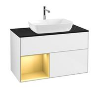 Villeroy & Boch V&B Meuble sous lavabo Finion 100, placage bois, rangement doré mat, laqué blanc brillant Quantité:1