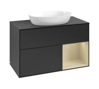 Villeroy & Boch V&B Meuble sous-lavabo Finion 100, placage bois, rangement simple, gris mat laqué, bleu mat laqué Quantité:1
