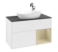 Villeroy & Boch V&B Meuble sous-lavabo Finion 100, placage bois, rangement simple, gris moyen laqué, blanc laqué Quantité:1